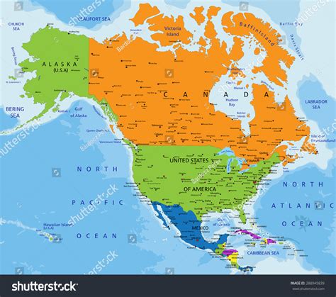 Colorful North America Political Map Clearly Image Vectorielle De