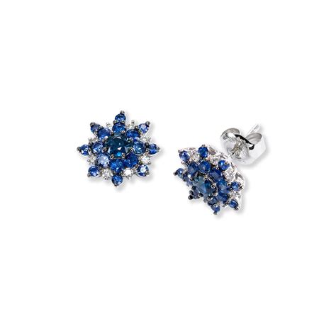 Blue Sapphire And Diamond Starburst Earrings 14k White Gold Gemstone Jewelry Stores Long