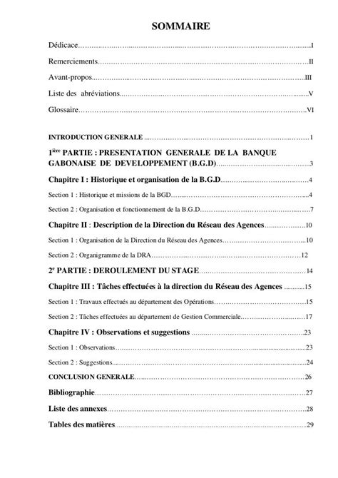 Exemple De Sommaire D'un Rapport De Stage Bts - grenadfe