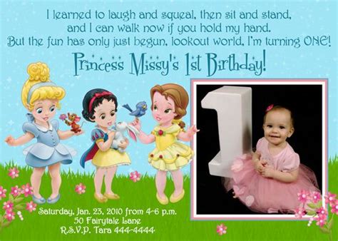 Disney Princess 1st Birthday Invitations Happy Birthday Card