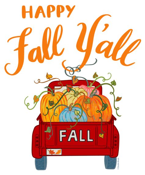Happy Fall Yall Vintage Pumpkin Truck Hand Lettered Hand Drawn Art