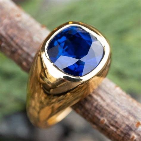 Amazing Carat Blue Sapphire Bezel Ring K Yellow Gold Mens