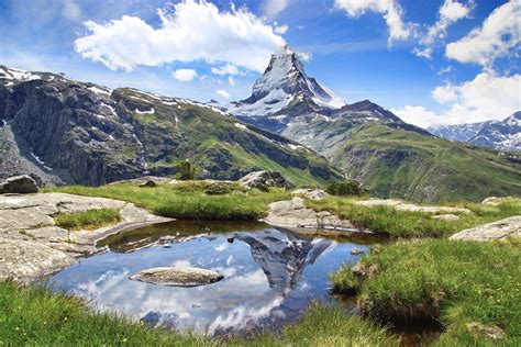 The Beautiful Mountain Landscape With Stellisee Lake Switzerland