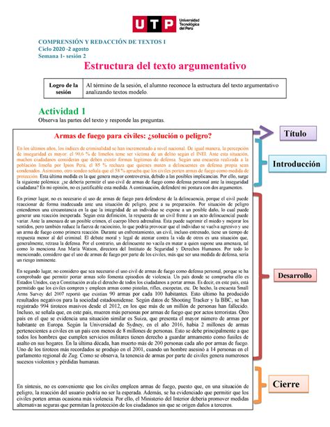 S01 S2 Material Estructura Del Texto Argumentativo ComprensiÓn Y