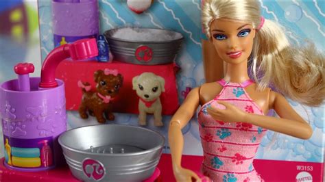 Barbie Suds Higs Pups Кукла Барби Купаем щенков W3153 Youtube