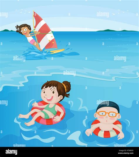 Three Young Kids Splashing Water Stock Vector Images Alamy