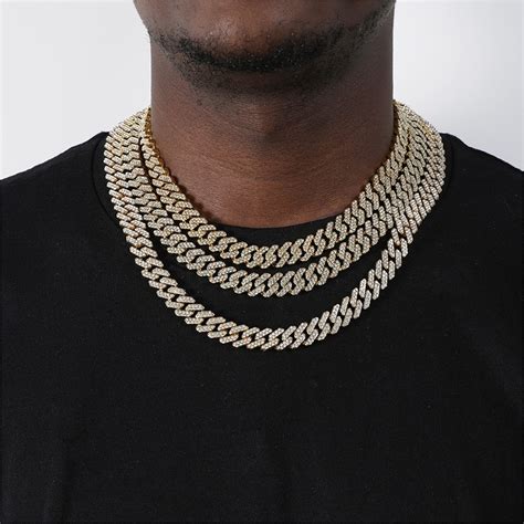 Hip Hop 12MM Full Iced Out Paved Rhinestones Miami Prong Cuban Chain CZ
