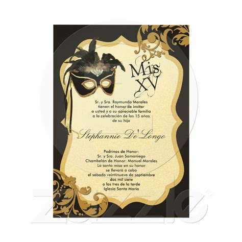5x7 black masquerade mask quinceanera invitation zazzle 16th birthday invitations gold