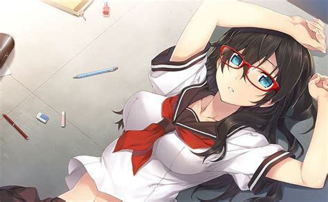 Hd Wallpaper Anime Anime Girls Glasses School Uniform Original