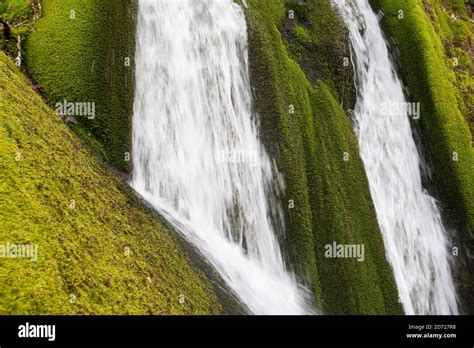 Waterfalls Cascading Over Mossy Rocks In The Dysynni Valley Near Towyn