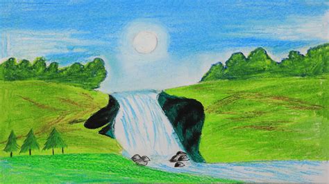 Waterfall Beautiful Scenery Drawing With Pencil Colour Colouring Is