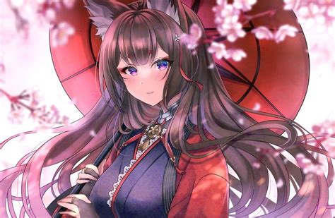 Among The Cherry Blossoms Amagi Azurelane In 2021 Anime Wolf Girl