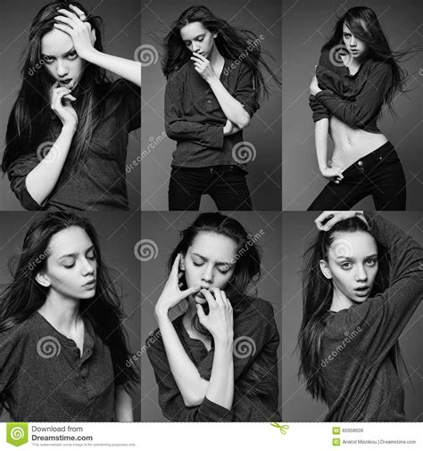 Six Image Of The Same Fashion Model In Different Poses Royalty Free
