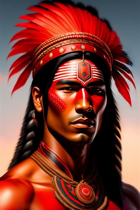 Lexica Native American Warrior Painted In Red Body Paint With An Eye