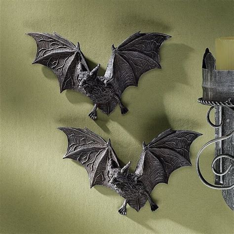 2 Bats Halloween Wall Hang Decor Prop Fangs Vampire Castle Wings