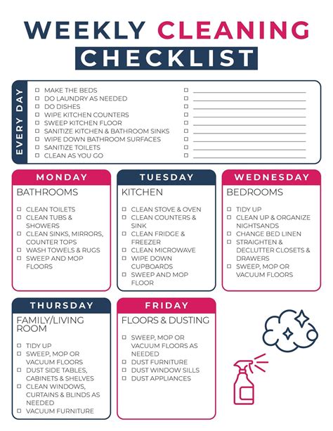 Weekly Cleaning Schedule Printable Cleaning Checklist Etsy Clean