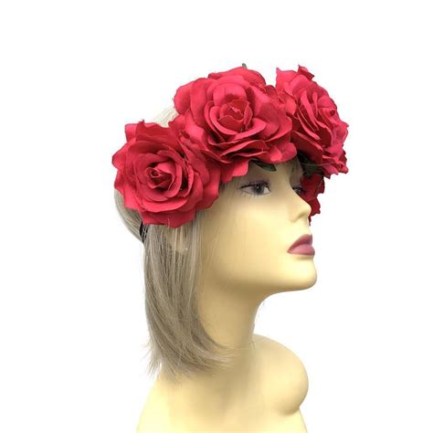 red flower crown hair garland for flower girls weddings and festivals