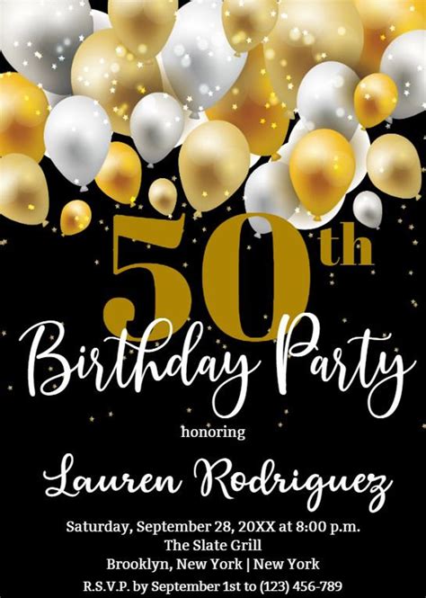 50th Balloon Birthday Invitation Party 48 Surprise Birthday Etsy