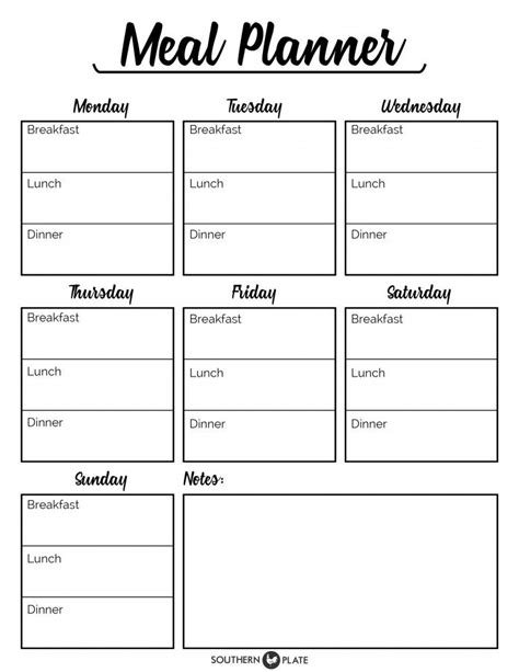 Free Printable Menu Planner Sheet Southernplate Com Meal