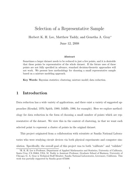 (PDF) Selection of a Representative Sample
