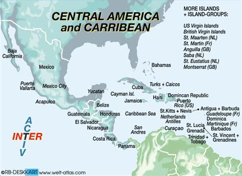 Map Of Central America Caribbean States Region Welt Atlasde