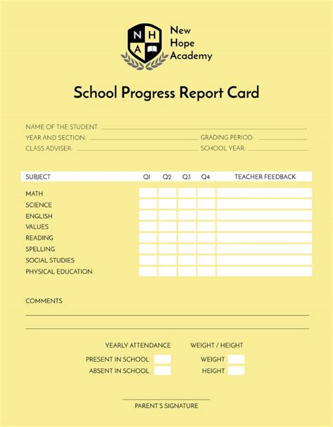 Elementary Progress Report Template