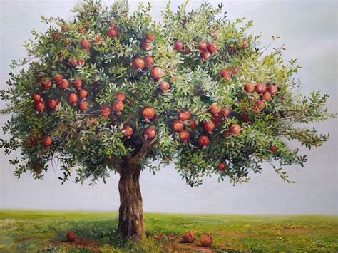 Pomegranate Tree Original Painting With Oil Colours Tree Etsy New Zealand