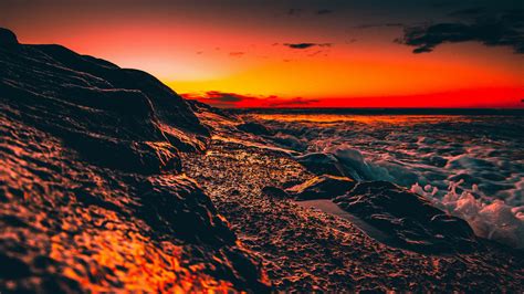 Download 1920x1080 Wallpaper Beach Foam Sunset Close Up Full Hd