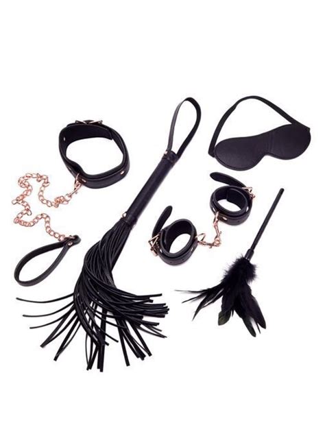 6 Piece Kinky Bondage Kit Whip Chains Eye Mask Cuffs Etsy
