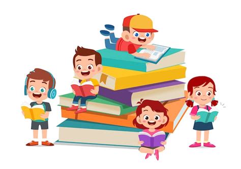 Happy Kids Read Book And Study Together Vector Premium Download