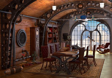 Artstation Steampunk Style Meeting Room Interior