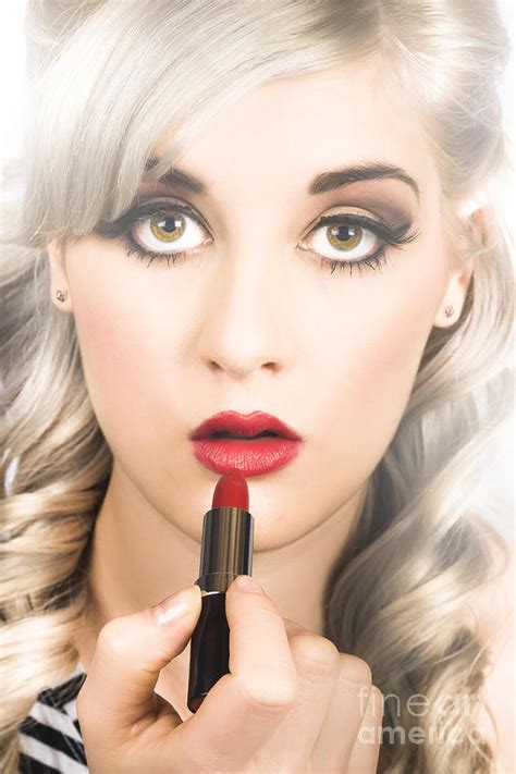 Sexy Retro Pinup Girl Applying Makeup On Lips Photograph By Jorgo Photography Fine Art America