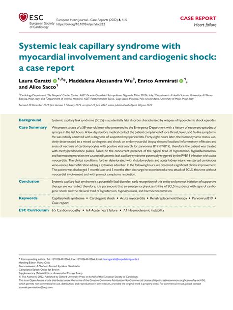 PDF Systemic Leak Capillary Syndrome With Myocardial Involvement And