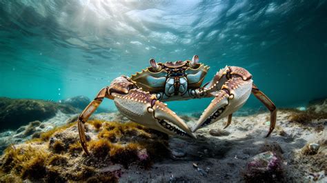 Underwater Crab Image Colorful Crab On Seabed Marine Life Photography