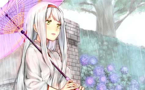 Cute Anime Girl Beautiful Long Hair Dress Rain Flower Wallpaper 1920x1200 837324 Wallpaperup