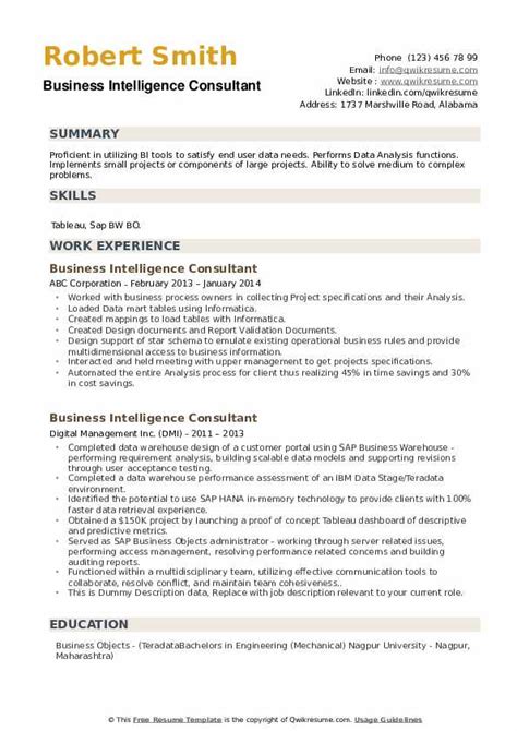 Intelligent cv maker for pc. Business Intelligence Consultant Resume Samples | QwikResume
