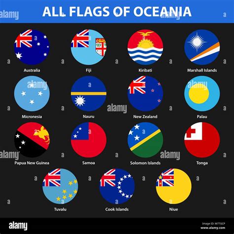 Set Of All Flags Of The Countries Of Oceania Flat Style Stock Vector
