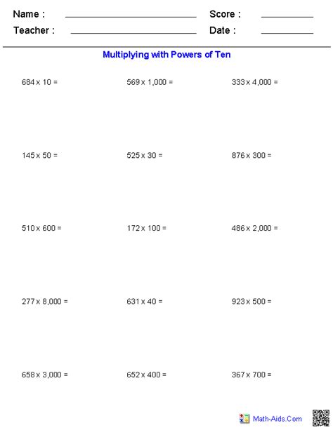 Multiplying And Dividing By Powers Of 10 Worksheet