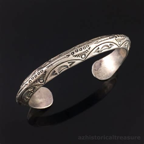 Large Native American Navajo Hand Stamped Sterling Silver Cuff Bracelet