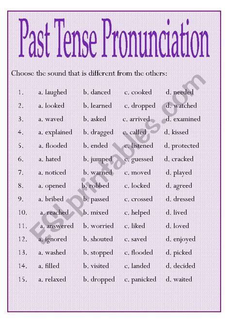 Past Tense Pronunciation Practice Esl Worksheet By Kaspetz