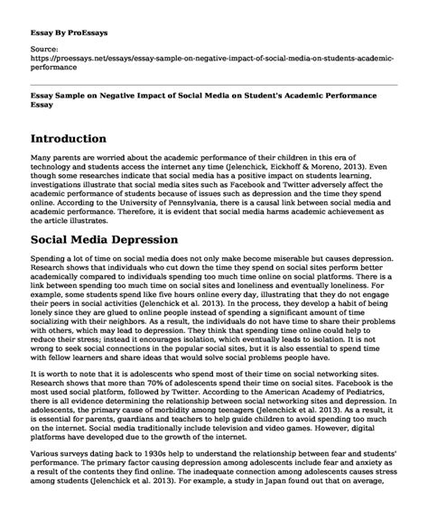 📚 Essay Sample On Negative Impact Of Social Media On Students Academic