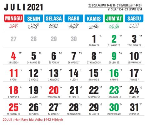 Kalender Juli 2021 Lengkap Dengan Tanggal Merah Karena Selain Hari