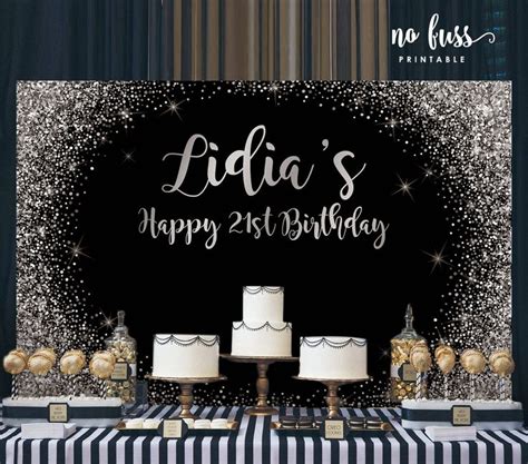 Black And Silver Backdrop Adults Party Banner Poster Etsy 60th