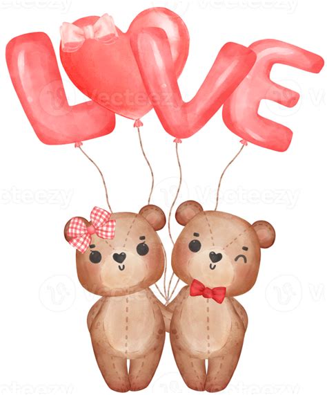 Cute Two Teddy Bears Valentine Character Cartoon Watercolour 15310957 Png