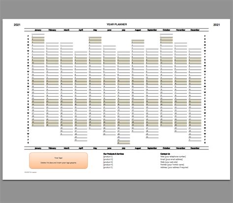Year Planner Template 2021 Excel Printable File Infozio