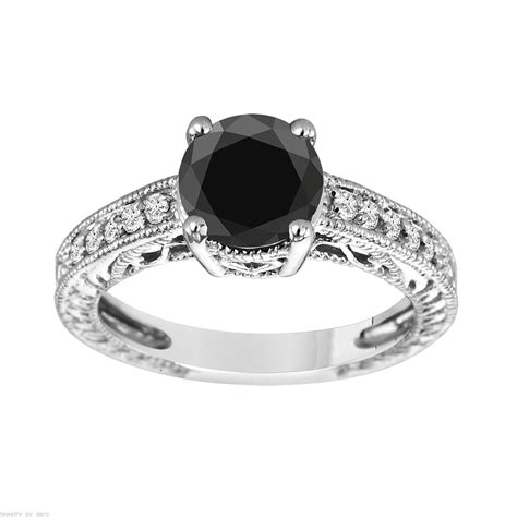 216 Carat Natural Black Diamond Engagement Ring Antique Vintage Style