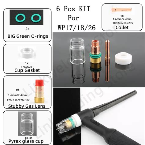 Tig Welding Kit Gas Lens Stubby Collets Body Pyrex Glass Cup For Tig