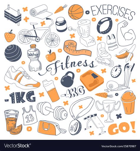 Hand Drawn Sports Doodle Freehand Fitness Vector Image