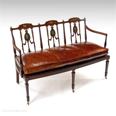 Edwardian Inlaid And Painted Leather Settee Antiques Atlas