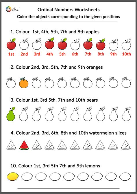 Ordinal Numbers For Kindergarten Worksheets Printable Kindergarten